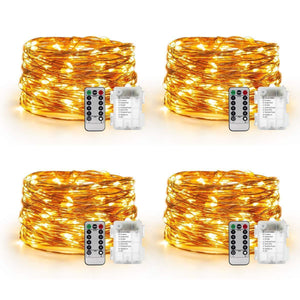 YIHONG 4 Set Fairy Lights Battery Operated String Lights Waterproof 8 Modes 50 LED Fairy String Lights 16.4FT Firefly Lights Remote Control for Halloween Thanksgiving Christmas Decor (Multicolor)
