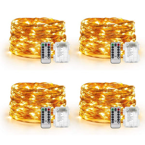 YIHONG 4 Set Fairy Lights Battery Operated String Lights Waterproof 8 Modes 50 LED Fairy String Lights 16.4FT Firefly Lights Remote Control for Halloween Thanksgiving Christmas Decor (Multicolor)