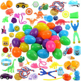 FUNNISM 50 Pieces Toys Filled Surprise Eggs, 2.5 Inches Bright Colorful Prefilled Plastic Surprise Eggs with 25 kinds of Popular Toys