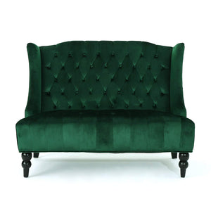 Christopher Knight Home Leah Traditional Tufted Winged Emerald Velvet Loveseat
