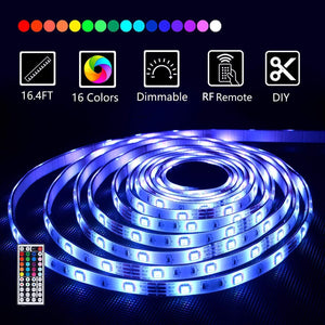 LED Strip Lights with Remote 5M 16.4 Ft 5050 RGB Flexible Color Changing Full Kit with RF Mini Controller, 12V 2A Power Supply for Home & Kitchen and Indoor Decoration