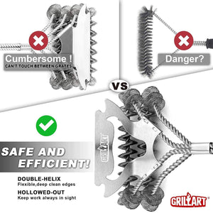 Grill Brush Bristle Free & Scraper - Safe BBQ Brush for Grill - Non Wire Stainless Grill Cleaner/Cleaning Brush - Best Rated BBQ Accessories Scrubber - Safe for Porcelain/Weber Gas/Charbroil Grates by GRILLART