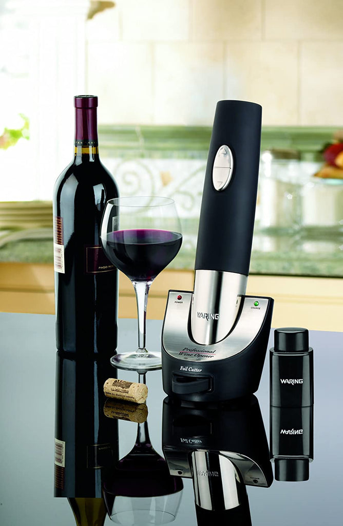 Waring Pro WO50B Cordless Wine Opener with Vacuum Sealer and Foiler Cutter, Black