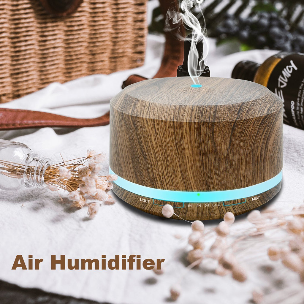 450ml Diffusers for Essential Oils, Wood Grain Aromatherapy Cool Mist Air Humidifier Diffuser with 8 Color LED Lights for Home Bedroom Office by Doukedge