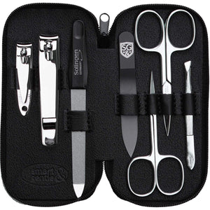 Manicure set made in Germany - 7 piece stainless steel exclusive finger & toe nail clipper set in luxury leather case, made in Solingen Germany