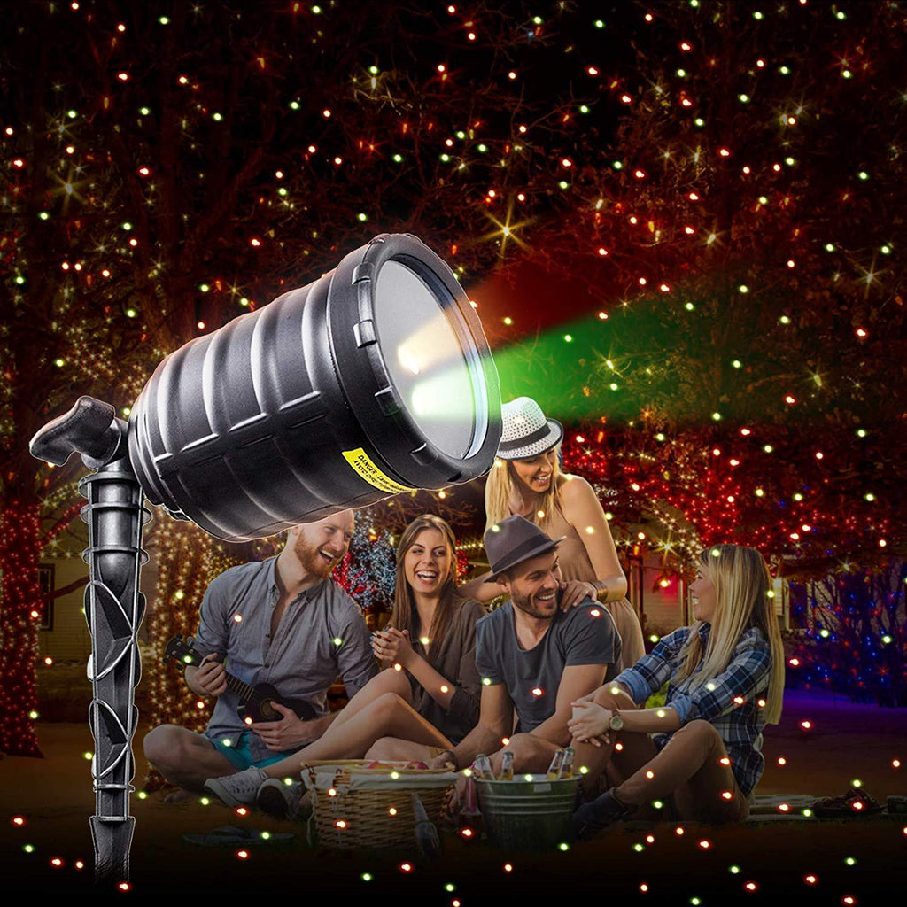 Roll over image to zoom in YMING Christmas Laser Lights Outdoor Projector with RF Wireless Remote, Including 8 Patterns, Class IIIA, 2.0mW Power, for Landscape Garden Holiday Party
