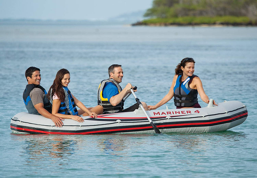 Intex Mariner 4, 4-Person Inflatable Boat Set with Aluminum Oars and High Output Air Pump (Latest Model)