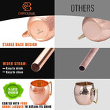 Moscow Mule Copper Mugs - Set of 4 - 100% HANDCRAFTED Pure Solid Copper Mugs - 16 Oz Gift Set with Highest Quality Cocktail Copper Straws, Copper Shot Glass & 2 E-Books by Copper-Bar