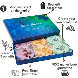 Cleverfy Shower Bombs Aromatherapy - Blue Box Set of [6] Shower Steamers With Essential Oils For Home Spa. Shower Melts a.k.a. Vaporizing Shower Tablets are Perfect for Sinus Relief Like Vapor Bath