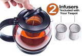Glass Teapot with Infuser and Warmer Sleeve, Blooming Loose Leaf Tea Pot, Tea Infuser Holds 4 -5 Cups - 2 Infusers Included