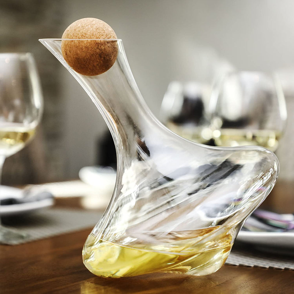 Hand Blown Glass Wine Decanter - Decanters for Red Wine | Non-Drip, Aerating Carafe and Cork Stopper | Elegant, Premium Carafes | Table Top Decanter Aerator by Veracity & Verve