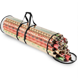 Christmas Wrapping Paper Storage Bag - Fits 14 to 20 Standard Rolls Upto 40"- Slim Design Underbed Wrapping Paper Storage Container, Water Proof PVC Fabric, Clear by ZOBER