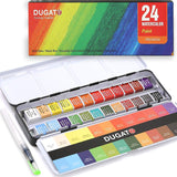 DUGATO Watercolor Paint, Set of 24 Assorted Vibrant Colors (in Tin Box) with Water Brush Pen for Artists, Art Painting, Ideal for Watercolor Techniques