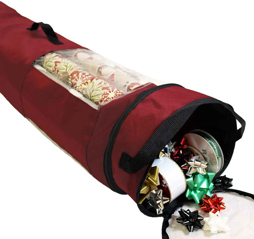 612 Vermont Wrapping Paper Storage Container, Bag Holds up to 12 Rolls 40 Inches Tall, 4 Inch Top Pocket Organizes Ribbon & Bows, 9 Inch Diameter