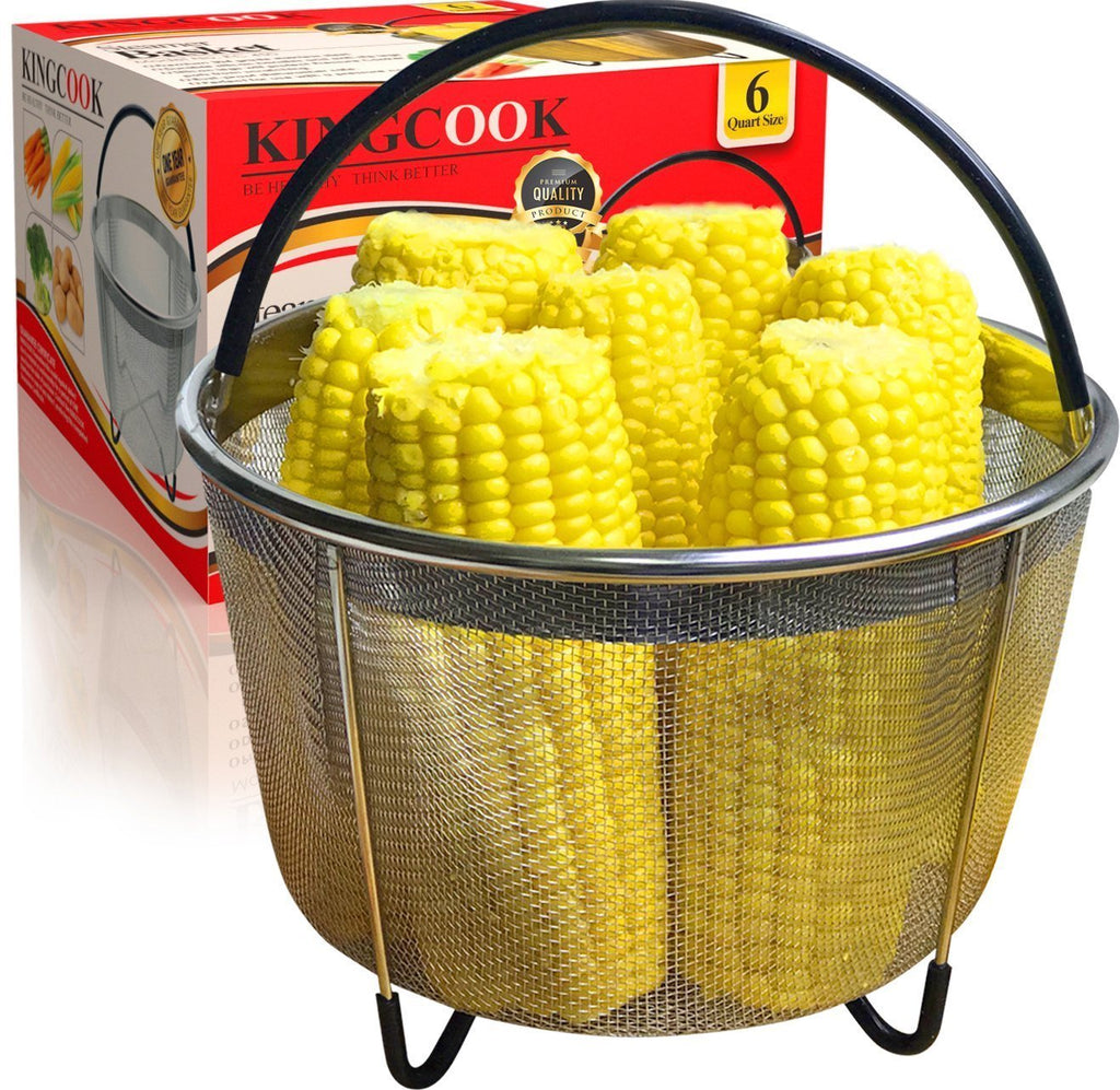 KingCook 6 qt Steamer Basket Instant Pot Accessories Fits Instapot 6 quart Pressure Cooker, Steam Vegetables, Eggs with Silicone Handles and Non-Slip Legs (Instant Pot 6 quart)