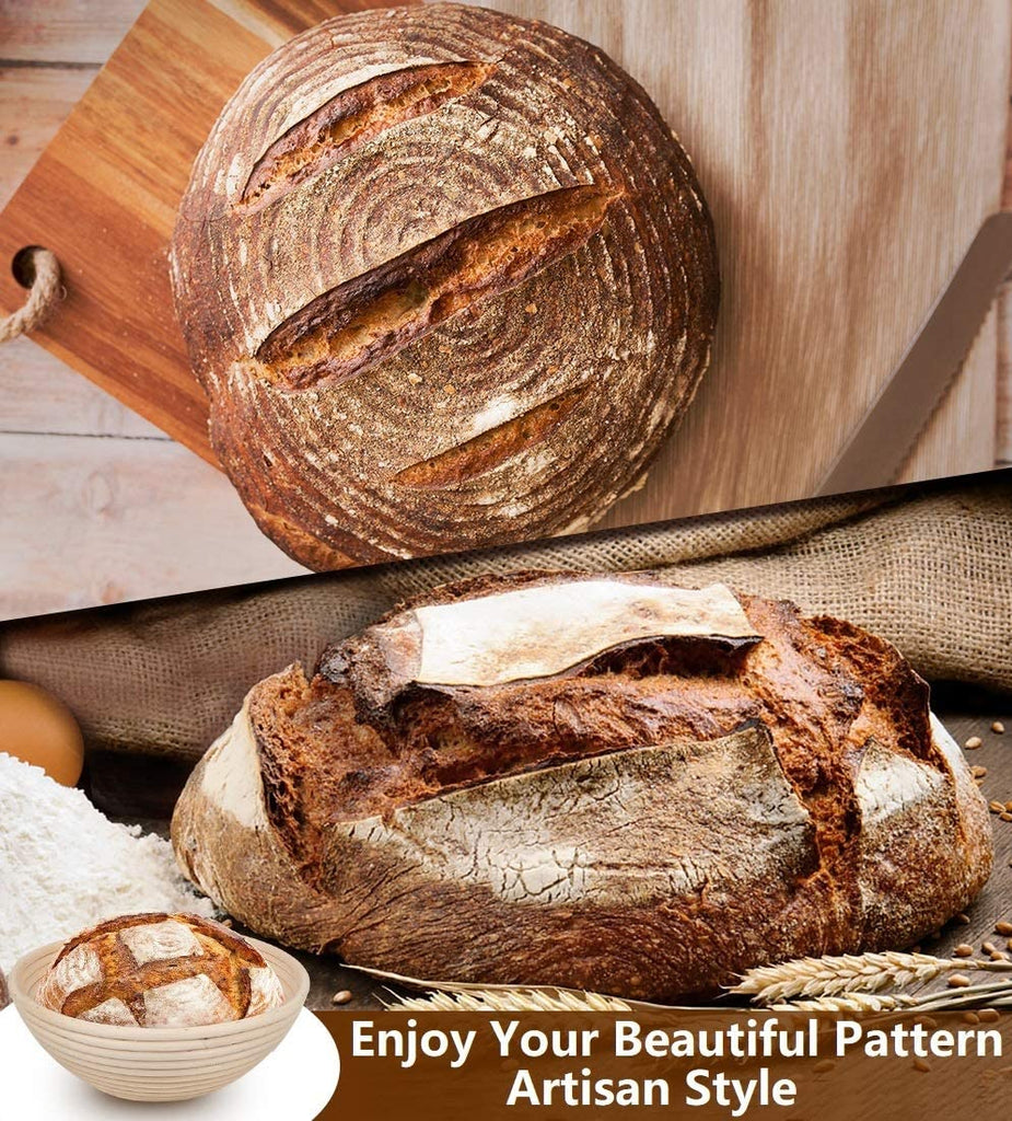 Round Bread Banneton Proofing Basket Kit Bowl Set of 2 Sourdough Natural Rattan Proofing Baskets 9 Inch with Dough Scraper Brotform Cloth Liner Basting Brush by XUANNIAO