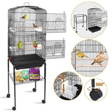 SUPER DEAL 59.3''/53'' Rolling Bird Cage Large Wrought Iron Cage for Cockatiel Sun Conure Parakeet Finch Budgie Lovebird Canary Medium Pet House with Rolling Stand & Storage Shelf