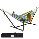 Best Choice Products Outdoor Double Hammock Set w/ Steel Stand, Cup Holder, Tray, and Carrying Bag - Red Stripe