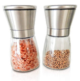 Kitchen Kiq: Salt and Pepper Mill Set - Stainless Steel and Glass Body with Adjustable Ceramic Grinders