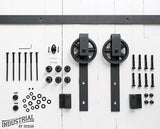 Industrial By Design - 8-Foot Big Wheel Sliding Barn Door Hardware Kit (Black) - Step-by-Step Installation Video - Ultra Quiet - One-Piece Rail, Industrial Spoke Wheel
