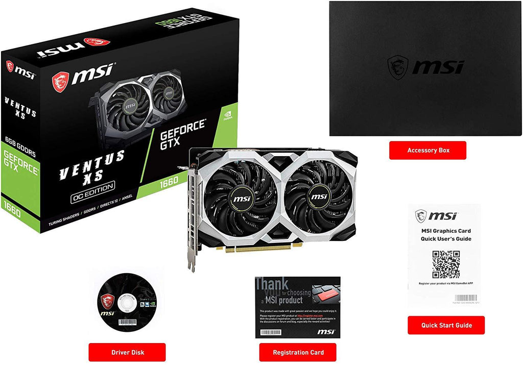 MSI Gaming GeForce GTX 1660 192-Bit HDMI/DP 6GB GDRR5 HDCP Support DirectX 12 Dual Fan VR Ready OC Graphics Card (GTX 1660 VENTUS XS 6G OC)