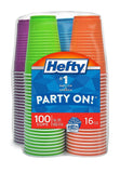 Hefty Disposable Plastic Cups in Assorted Colors - 16 Ounce, 4 Packages of 100 Cups (400 Total)