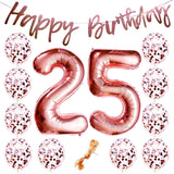 13th Birthday Party Decorations Rose Gold Decor Strung Banner (Happy Birthday) & 12PC Helium Balloons w/Ribbon [Huge Numbers “13”, Confetti] Kit Set Supplies Bundle | Thirteenth 13 Year Old Year-Old