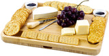 Home Perspective Extra Large Bamboo Cheese Board and Knife Set - Charcuterie Platter Tray Holds 6 Knives, 4 Forks and 2 Ceramic Cups with New Magnetic tray