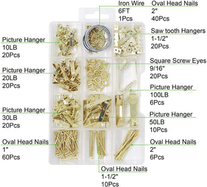 T.K.Excellent Brass Plated Picture Hangers Assortment Kit,233 Pieces