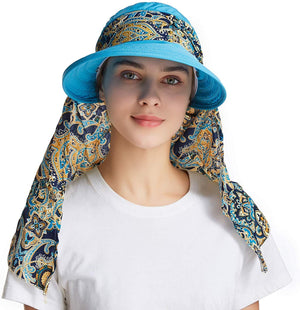ICOLOR Sun Cap Sun Flap Hats Outdoor 360°Sun UPF 50+ Women Lady Wide Brim Cap Visor Hats UV Protection Summer Sun Hats