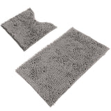 Sunnyglade Bathroom Contour Rugs Combo, Set of 2 Chenille Fabric Microfiber Soft Shaggy Non Slip 21" X 34" Bath Shower Mat and 20" X 20" U-shaped Toilet Floor Rug Bathroom Carpet