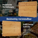 Glorytec Bamboo Cutting Board for Kitchen with Silicone Feet - Wide Groove on one side reversible with 2 Compartments for different foods - (16" x 12" x 0.8")
