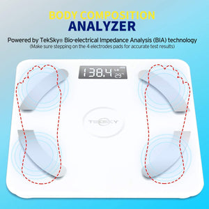 TekSky Smart Body Fat Scale, Wireless Body Composition Monitor with Bluetooth iOS and Android App - Body Fat, Water, Muscle, BMI Analyzer - Max 400 lbs