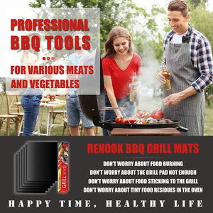 Grill Mat Set of 6 - 100% Non-Stick BBQ Grill Mats, Heavy Duty, Reusable, and Easy to Clean - Works on Electric Grill Gas Charcoal BBQ - Extended Warranty - 15.75 x 13-Inch, Black