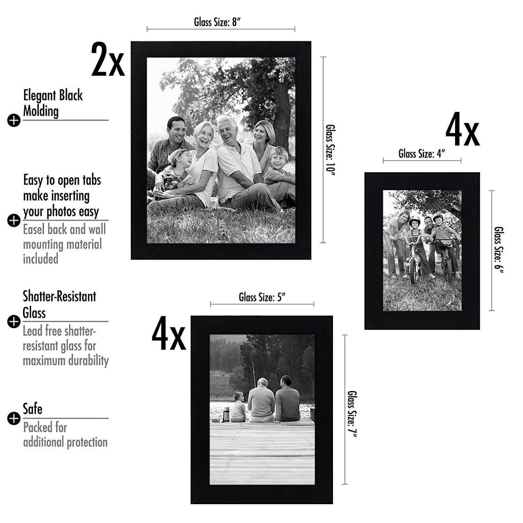 Americanflat 10-Piece Multi Pack; Includes 8x10, 5x7, and 4x6 Frames, Gallery Set, Black