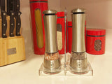 Battery Operated Salt and Pepper Grinder Set with Mill Tray & Light Function - Electric, Stainless Steel, Adjustable Coarseness