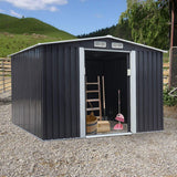 JAXSUNNY 8 x 8 ft Outdoor Backyard Garden Utility Tool Storage Shed Dark Gray w/Sliding Door Outdoor House