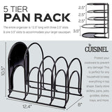 Heavy Duty Pan Organizer, 5 Tier Rack - Holds up to 50 LB - Holds Cast Iron Skillets, Griddles and Shallow Pots - Durable Steel Construction - Space Saving Kitchen Storage - No Assembly Required