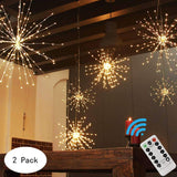 PXB 200LED Hanging Lights, Battery Operated Starburst Lights, 8 Modes Dimmable Remote Control, Waterproof Fairy Lights, Copper Wire Lights, Indoors Outdoors Patio Christmas Decoration (Warm White)