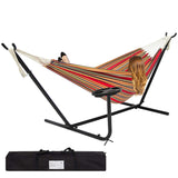 Best Choice Products Outdoor Double Hammock Set w/ Steel Stand, Cup Holder, Tray, and Carrying Bag - Red Stripe