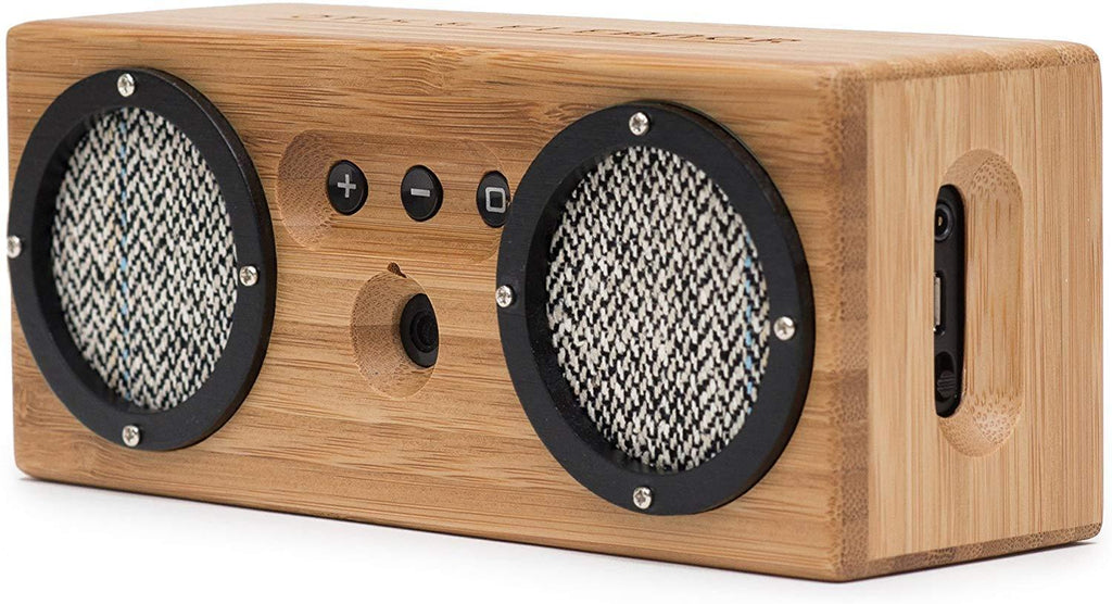 Bongo Bamboo Bluetooth Speaker - Portable & Wireless Retro Wood Design - Vintage Black & White