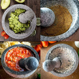 Granite Mortar and Pestle Set guacamole bowl Molcajete 8 Inch - Natural Stone Grinder for Spices, Seasonings, Pastes, Pestos and Guacamole - Extra Bonus Avocado Tool Included