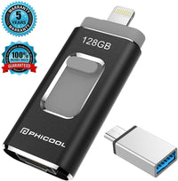 Photo Stick Compatible for iPhone Flash Drive 128 GB iOS Flash Drives for iPhone Backup Drive OTG Smart Phone Memory Stick iPAD External Storage USB 3.0 Flash iPhone Drive Jump Drive PHICOOL-Pink