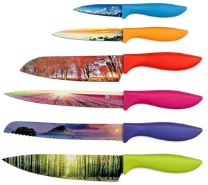 Cosmos Kitchen Knife Set in Gift Box - Unique Gifts For Men and For Women - 6-Piece Colorful Cooking Chef Knives Set
