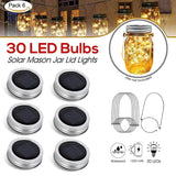 [Upgraded] Solar Mason Jar Lid Lights 30 LEDs - 1200mAh Battery | Outdoor Decor, Patio Garden Decor, Solar Lantern Table Light | 6-Pack Hangers and Lids String Fairy Firefly Lights/No Jars