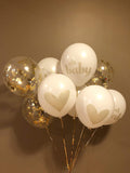 Baby Shower Decorations Neutral Decor Strung Banner"Oh" and"Baby" & 9PC Balloons w/Ribbon [Gold, Confetti, White] Kit Set by YouParty