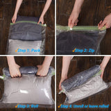 8 Travel Space Saver Bags - No Vacuum or Pump Needed - for Clothes - Reusable - Luggage Compression - Set of 4 L and 4 M Sacks - Transparent