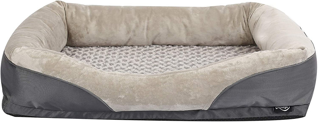 Niubya Large Orthopedic Dog Bed, Waterproof Memory Foam Pet Bed with Removable Washable Cover, Free Chewy Toy and Bath Brush, Great for Large Dogs and Cats, Grey, 38x28 Inches