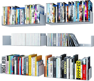 Wallniture U Shape Bookshelf Wall Mountable Metal CD DVD Storage Rack White Set of 6