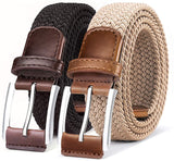 Belt for Men,Woven Stretch Braided Belt 2 Unit Gift-boxed Golf Casual Belts,Width 1 3/8